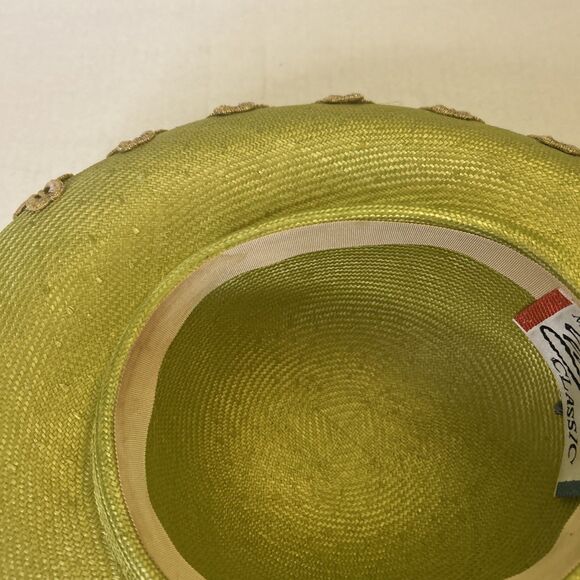 Mr John Vintage Hat 1980s style wide brim green gold white trim Flawed stained main image 10